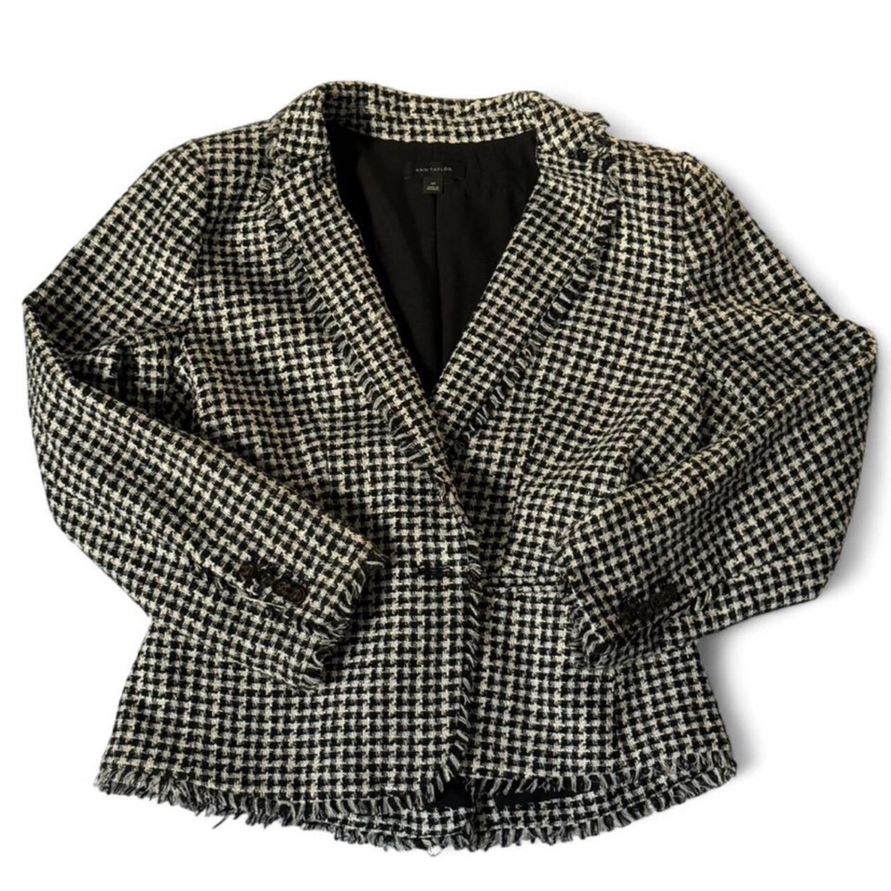 Ann Taylor Monochrome Houndstooth Tweed Blazer